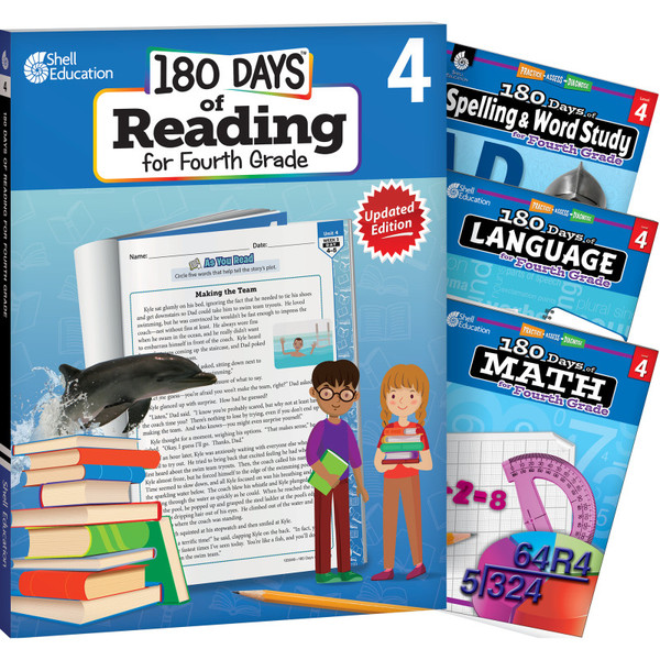 Shell 180 Days Reading, Spelling, Language, & Math Grade 4: 4-Book Set SEP147638
