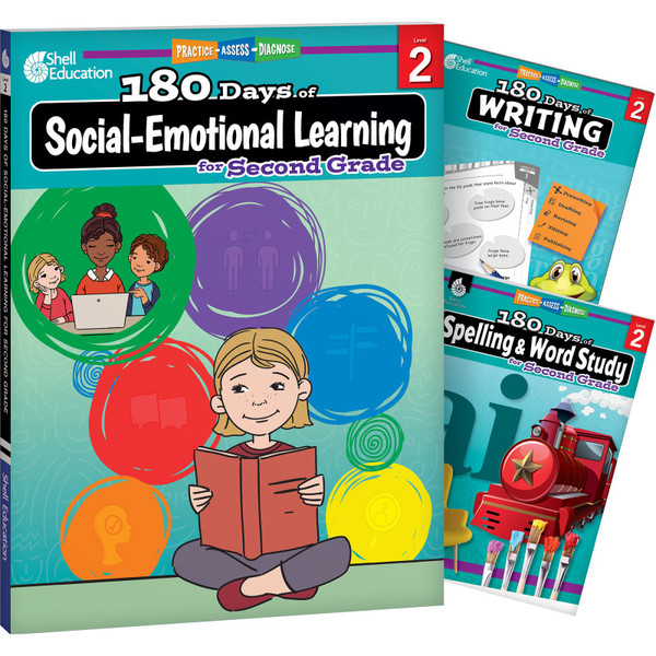 Shell 180 Days Social-Emotional Learning, Writing, & Spelling Grade 2: 3-Book Set SEP147654