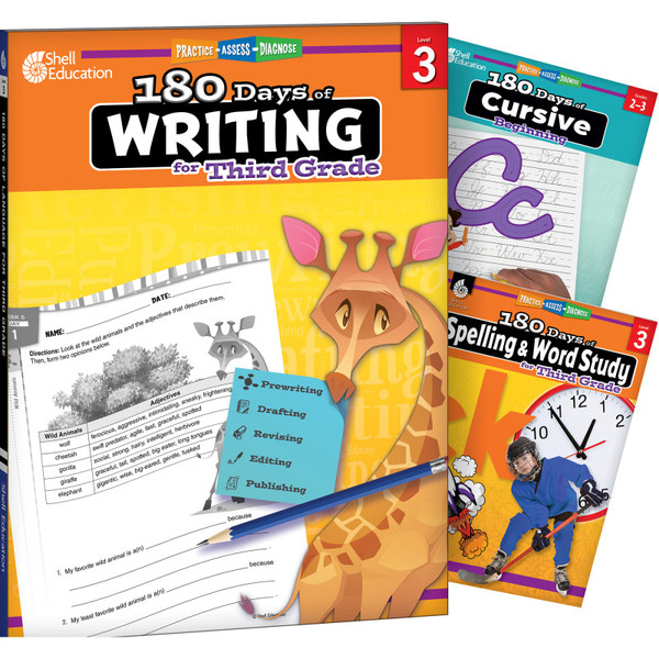 Shell 180 Days Writing, Spelling, & Cursive Grade 3: 3-Book Set SEP147662