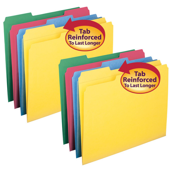 Smead File Folders, Reinforced 1/3-Cut Tab, Letter Size, 4 Assorted Colors, 12 Per Box, 2 Boxes SMD11641-2