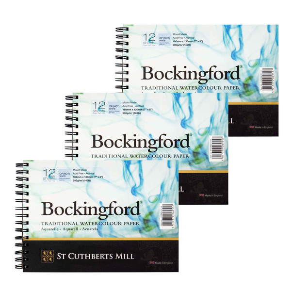 St Bockingford Watercolor Pad, Cold Pressed, Spiral Binding, 140Lb/300Gsm, 12 Sheet, 5X7 Inch, Pack Of 3 STCT47030001011A-3