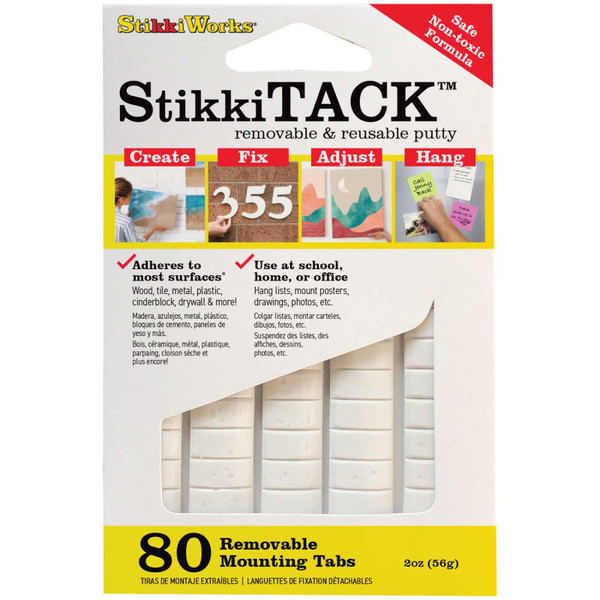 Stikkiworks Stikkitack, 80 Tabs, 2 Oz., White STKST80W