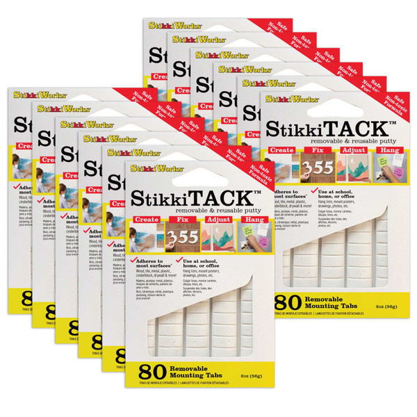 Stikkiworks Stikkitack, White, 2 Oz./80 Tabs Per Pack, 12 Packs STKST80W-12