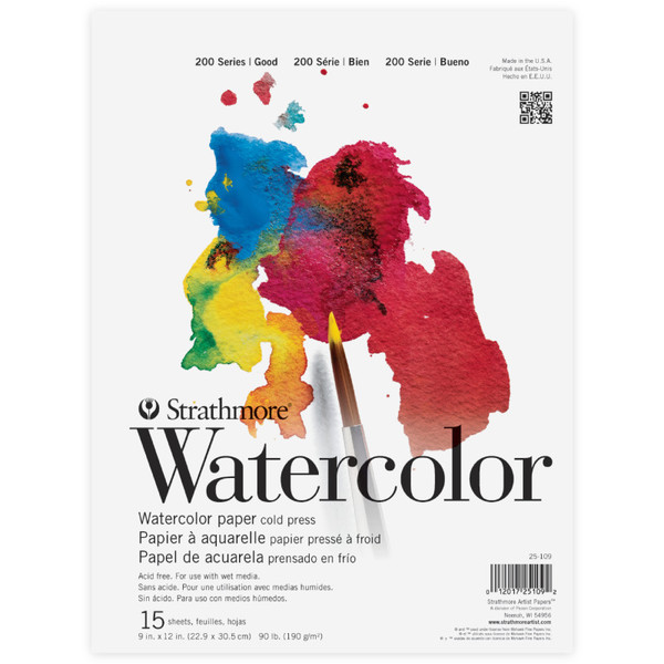 Strathmore 200 Series Watercolor Pad, Tape Binding, 15 Sheets, 9X12 Inch STT251091
