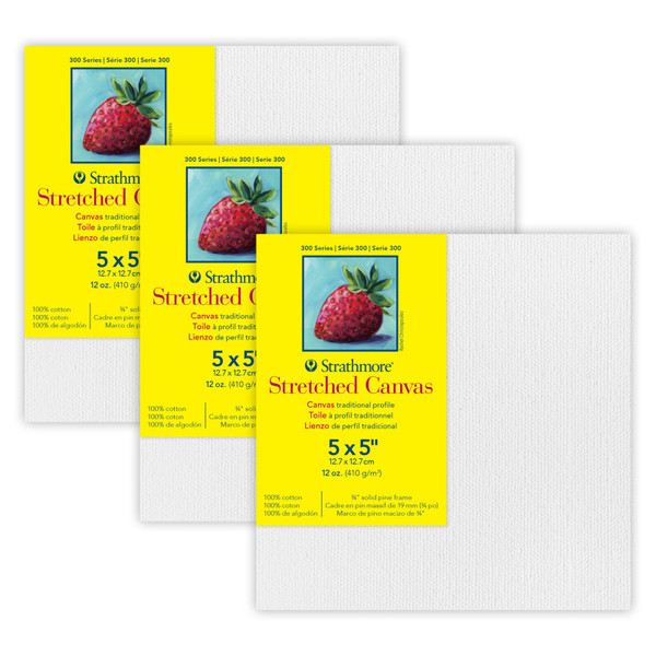Strathmore 300 Series Traditional Stretched Canvas, 5X5 Inch, Pack Of 3 STT31305-3