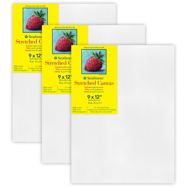 Strathmore 300 Series Traditional Stretched Canvas, 9X12 Inch, Pack Of 3 STT31309-3