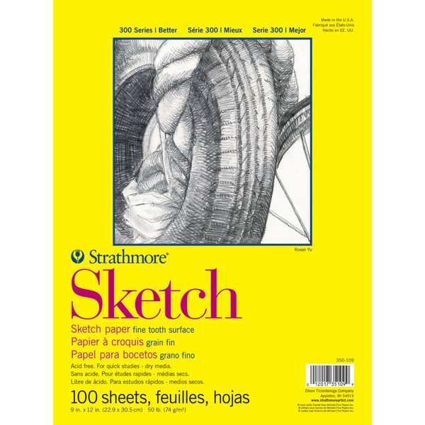 Strathmore 300 Series Sketch Pad, Glue Binding, 100 Sheets, 9X12 Inch STT3501091