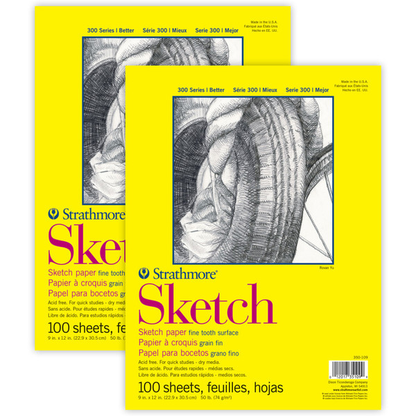 Strathmore 300 Series Sketch Pad, Glue Binding, 100 Sheets, 9X12 Inch, Pack Of 2 STT3501091-2