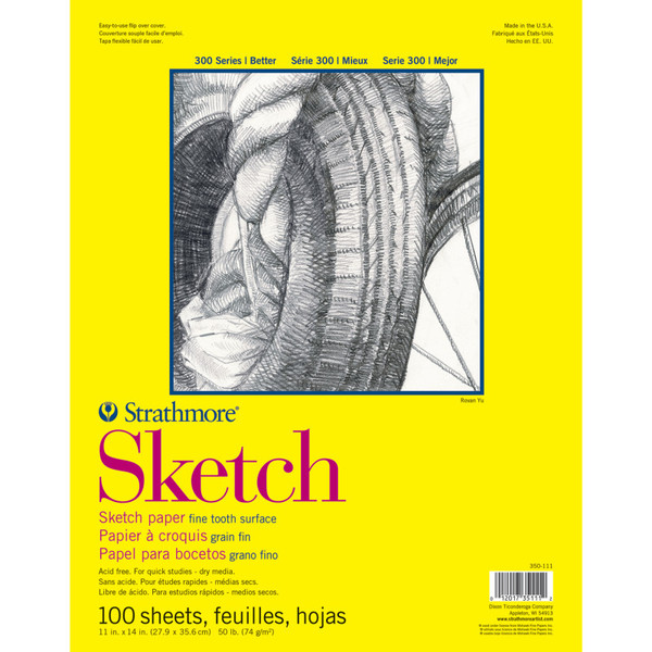 Strathmore 300 Series Sketch Pad, Glue Binding, 100 Sheets, 11X14 Inch STT3501111