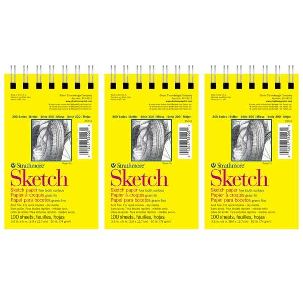 Strathmore 300 Series Sketch Pad, Side Wire Binding, 100 Sheets, 3.5X5 Inch, Pack Of 6 STT350306-6