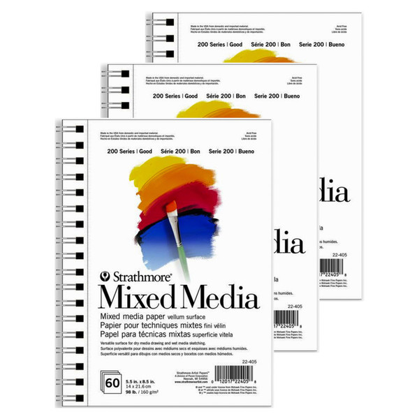 Strathmore 200 Series Mixed Media Pad, 60 Sheet, 5.5X8.5 Inch, Pack Of 3 STTP22405-3