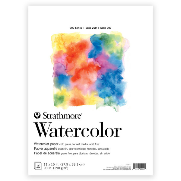 Strathmore 200 Series Watercolor Paper Pad, Tape Binding, 15 Sheet, 11X15 Inch, 1 Count STTP251111