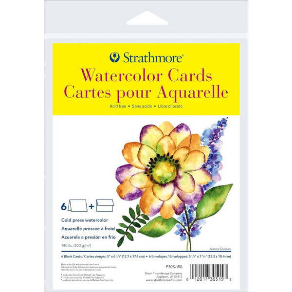 Strathmore 300 Series Watercolor Cards & Envelopes, Full Size, 5X6.875 Inch, 6 Pack STTP305150