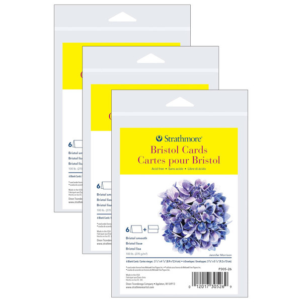 Strathmore 300 Series Bristol Cards & Envelopes, Anniversary Size, 3.5X4.875 Inch, 6 Per Pack, 3 Packs STTP30526-3