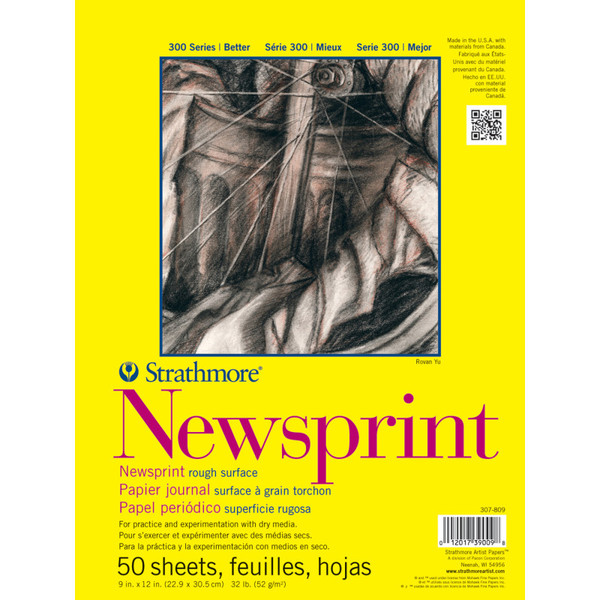 Strathmore 300 Series Newsprint Pad, Tape Binding, 50 Sheet, 9X12 Inch, 1 Count STTP3078091