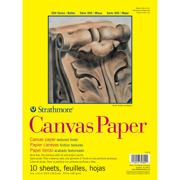 Strathmore 300 Series Canvas Paper Pad, Glue Binding, 10 Sheet, 9X12 Inch, 1 Count STTP310903