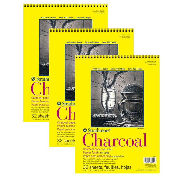 Strathmore 300 Series Charcoal Pad, Top Wire Binding, 32 Sheet, 9X12 Inch, Pack Of 3 STTP33091-3