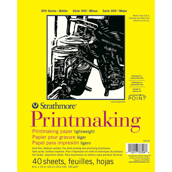 Strathmore 300 Series Printmaking Pad, Glue Binding, 40 Sheet, 8X10 Inch, 1 Count STTP3338