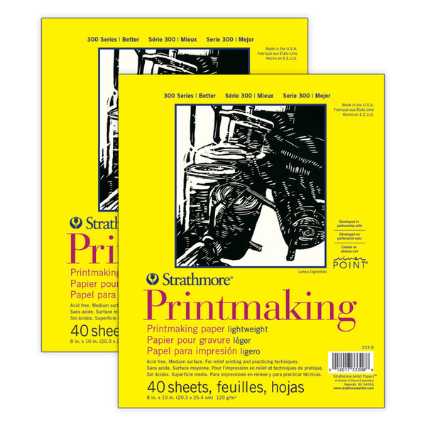 Strathmore 300 Series Printmaking Pad, Glue Binding, 40 Sheet, 8X10 Inch, Pack Of 2 STTP3338-2