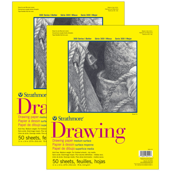 Strathmore 300 Series Drawing Pad, Glue Binding, 50 Sheet, 11X14 Inch, Pack Of 2 STTP3401111-2