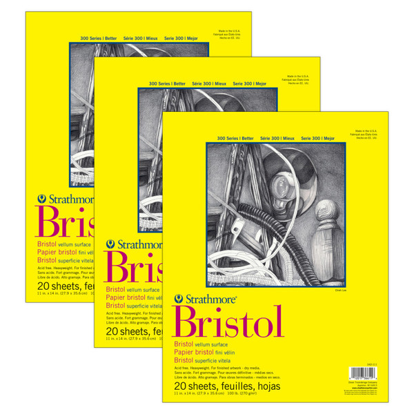 Strathmore 300 Series Bristol Pad, Vellum Finish, Tape Binding, 20 Sheet, 11X14 Inch, Pack Of 3 STTP34211103-3
