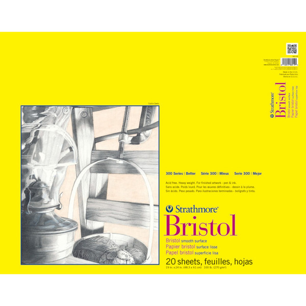 Strathmore 300 Series Bristol Pad, Smooth Finish, Tape Binding, 20 Sheet, 19X24 Inch, 1 Count STTP342191