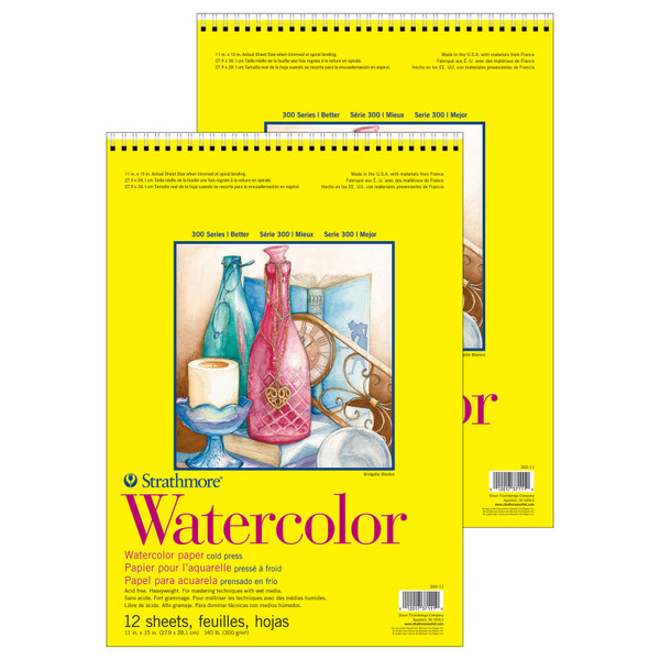 Strathmore 300 Series Watercolor Pad, Cold Pressed, Top Wire Binding, 12 Sheet, 11X15 Inch, Pack Of 2 STTP360111-2