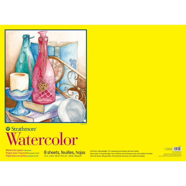 Strathmore 300 Series Watercolor Paper Pad, Wire Binding, 8 Sheet, 22X30 Inch, 1 Count STTP36022