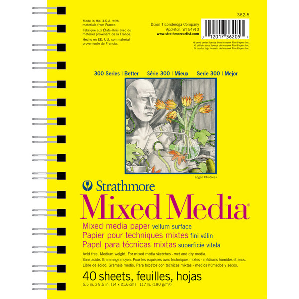 Strathmore 300 Series Mixed Media Pad, Side Wire Binding, 40 Sheet, 5.5X8.5 Inch, 1 Count STTP3625
