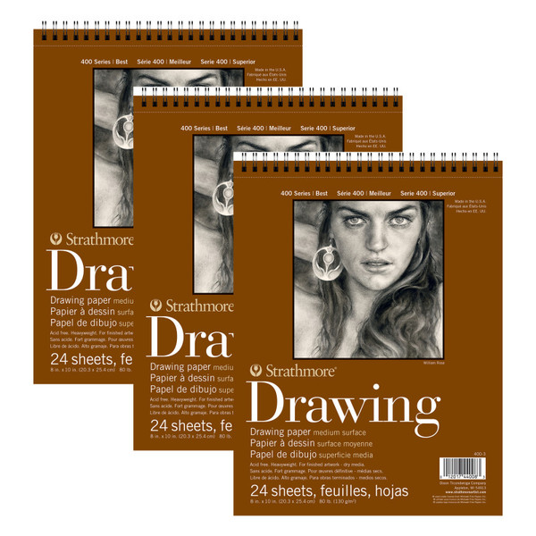 Strathmore 400 Series Drawing Pad, Smooth Finish, Wire Binding, 24 Sheet, 8X10 Inch, Pack Of 3 STTP400306-3