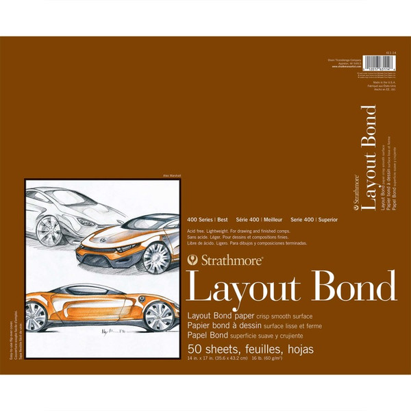 Strathmore 400 Series Layout Paper Pad, Glue Binding, 50 Sheet, 14X17 Inch, 1 Count STTP411141