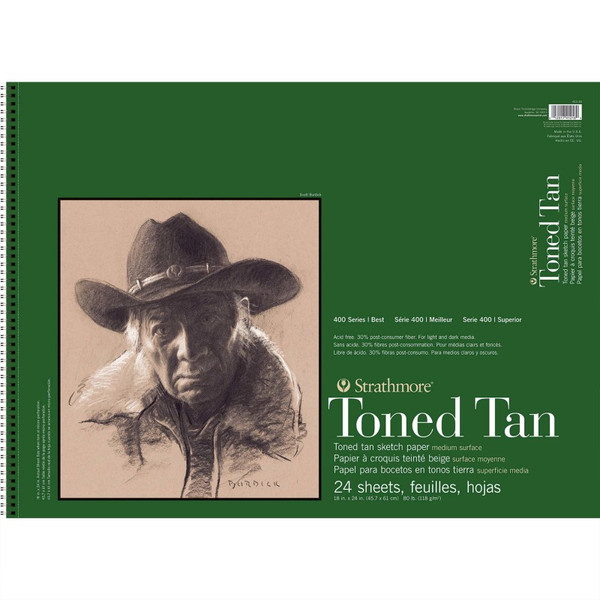 Strathmore 400 Series Sketch Paper Pad, Recycled, Toned Tan, Side Wire Binding, 24 Sheet, 18X24 Inch, 1 Count STTP41218