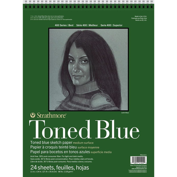 Strathmore 400 Series Sketch Pad, Recycled, Toned Blue, Top Wire Binding, 24 Sheet, 11X14 Inch, 1 Count STTP4122116