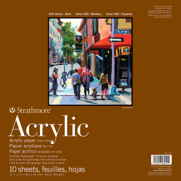 Strathmore 400 Series Acrylic Pad, Glue Binding, 10 Sheet, 12X12 Inch, 1 Count STTP43011203