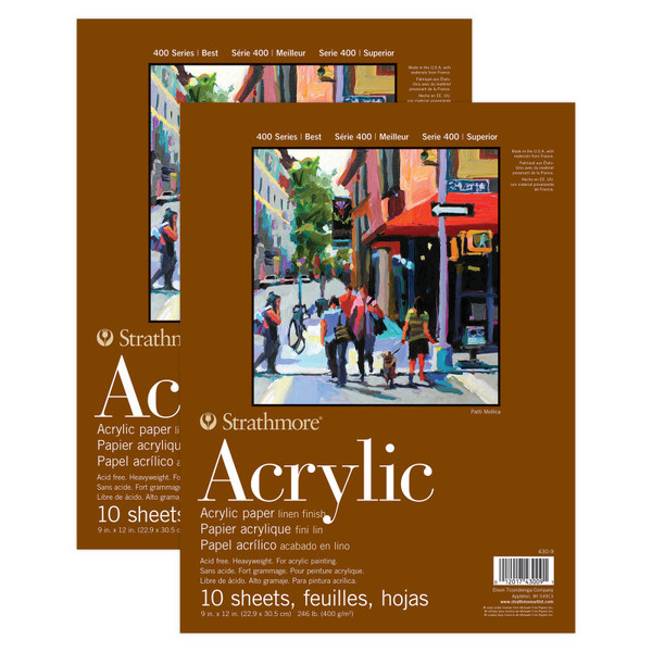 Strathmore 400 Series Acrylic Pad, Glue Binding, 10 Sheet, 9X12 Inch, Pack Of 2 STTP430903-2