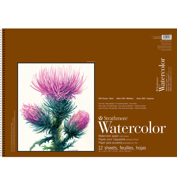 Strathmore 400 Series Watercolor Paper Pad, Cold Pressed, Side Wire Binding, 12 Sheet, 18X24 Inch, 1 Count STTP44056