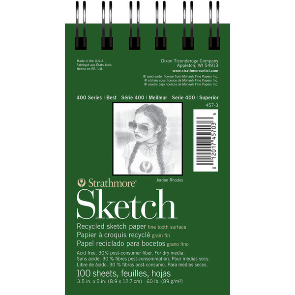 Strathmore 400 Series Sketch Pad, Recycled, Side Wire Binding, 100 Sheet, 3.5X5 Inch, 1 Count STTP457306