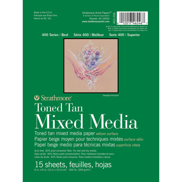 Strathmore 400 Series Mixed Media Pad, Toned Tan, Glue Binding, 15 Sheet, 6X8 Inch, 1 Count STTP462206