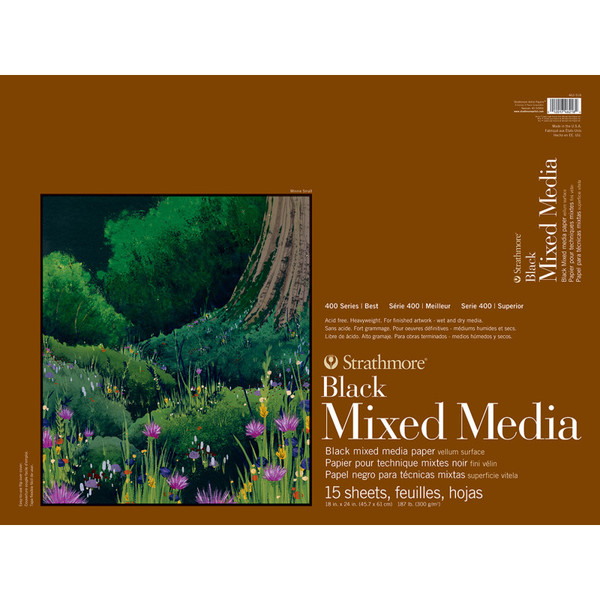 Strathmore 400 Series Mixed Media Pad, Black, Glue Binding, 15 Sheet, 18X24 Inch, 1 Count STTP462518