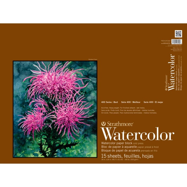 Strathmore 400 Series Watercolor Paper Block, 15 Sheet, 18X24 Inch, 1 Count STTP472181