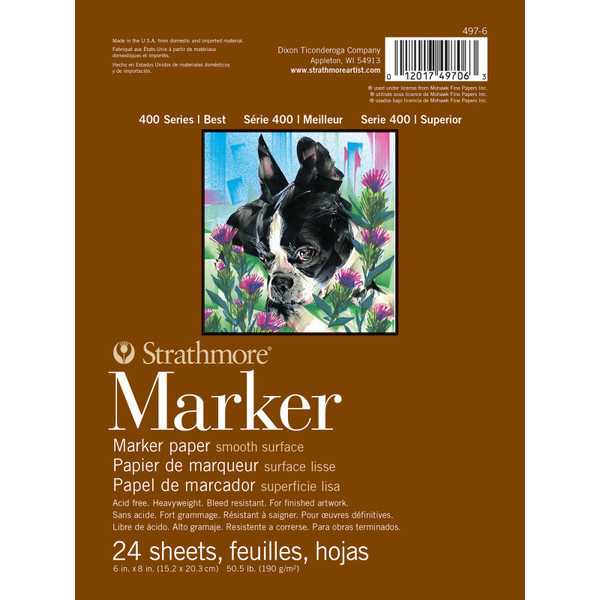 Strathmore 400 Series Marker Pad, Glue Binding, 24 Sheet, 6X8 Inch, 1 Count STTP497606