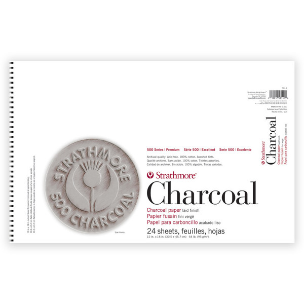 Strathmore 500 Series Charcoal Paper Pad, Assorted Colors, 24 Sheet, 12X18 Inch, 1 Count STTP56121