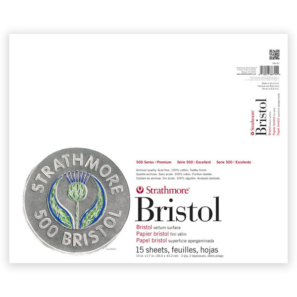 Strathmore 500 Series Bristol Paper Pad, 2-Ply, Vellum Finish, 15 Sheet, 14X17 Inch, 1 Count STTP580821