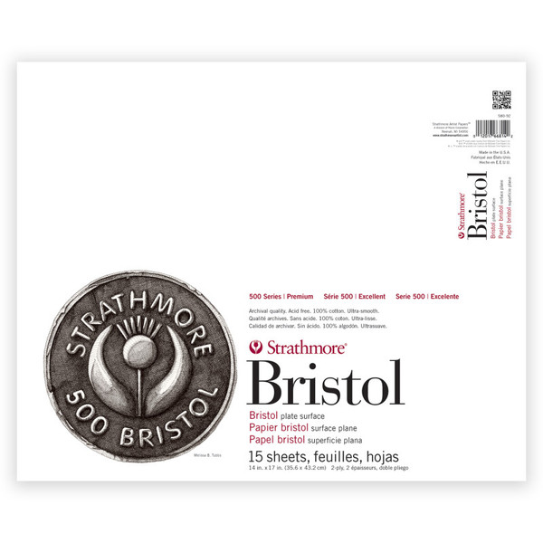 Strathmore 500 Series Bristol Paper Pad, 2-Ply, Plate Finish, 15 Sheet, 14X17 Inch, 1 Count STTP580921