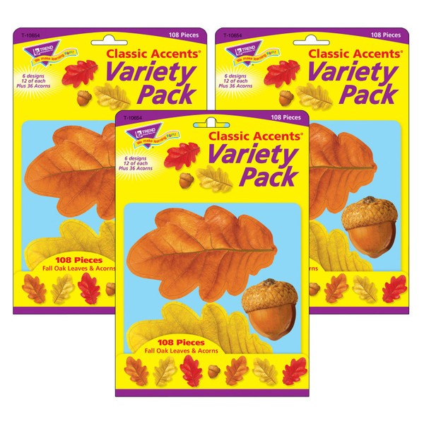 Trend Fall Oak Leaves & Acorns Classic Accents Variety Pack, 108 Per Pack, 3 Packs T-10654-3