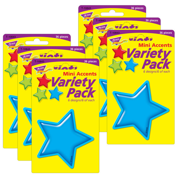Trend Gumdrop Stars Mini Accents Variety Pack, 36 Per Pack, 6 Packs T-10843-6
