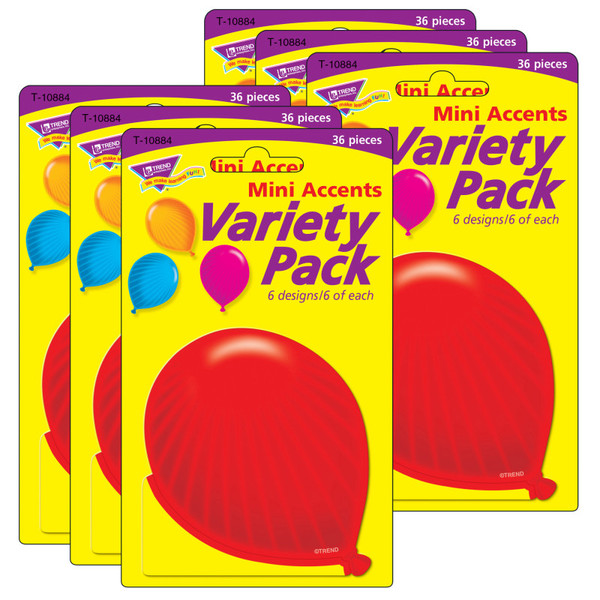 Trend Party Balloons Mini Accents Variety Pack, 36 Per Pack, 6 Packs T-10884-6
