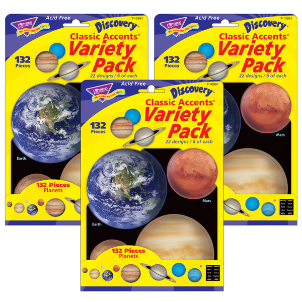Trend Planets Classic Accents Variety Pack, 132 Pieces Per Pack, 3 Packs T-10961-3