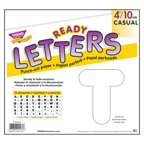 Trend White 4" Casual Uppercase Ready Letters T-1567