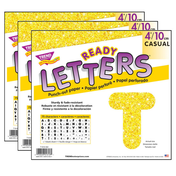 Trend Yellow Sparkle 4" Casual Uppercase Ready Letters, 71 Per Pack, 3 Packs T-1616-3